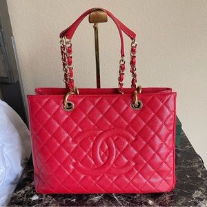 Chanel GST (Grand Shopping Tote) RED with gold hardware